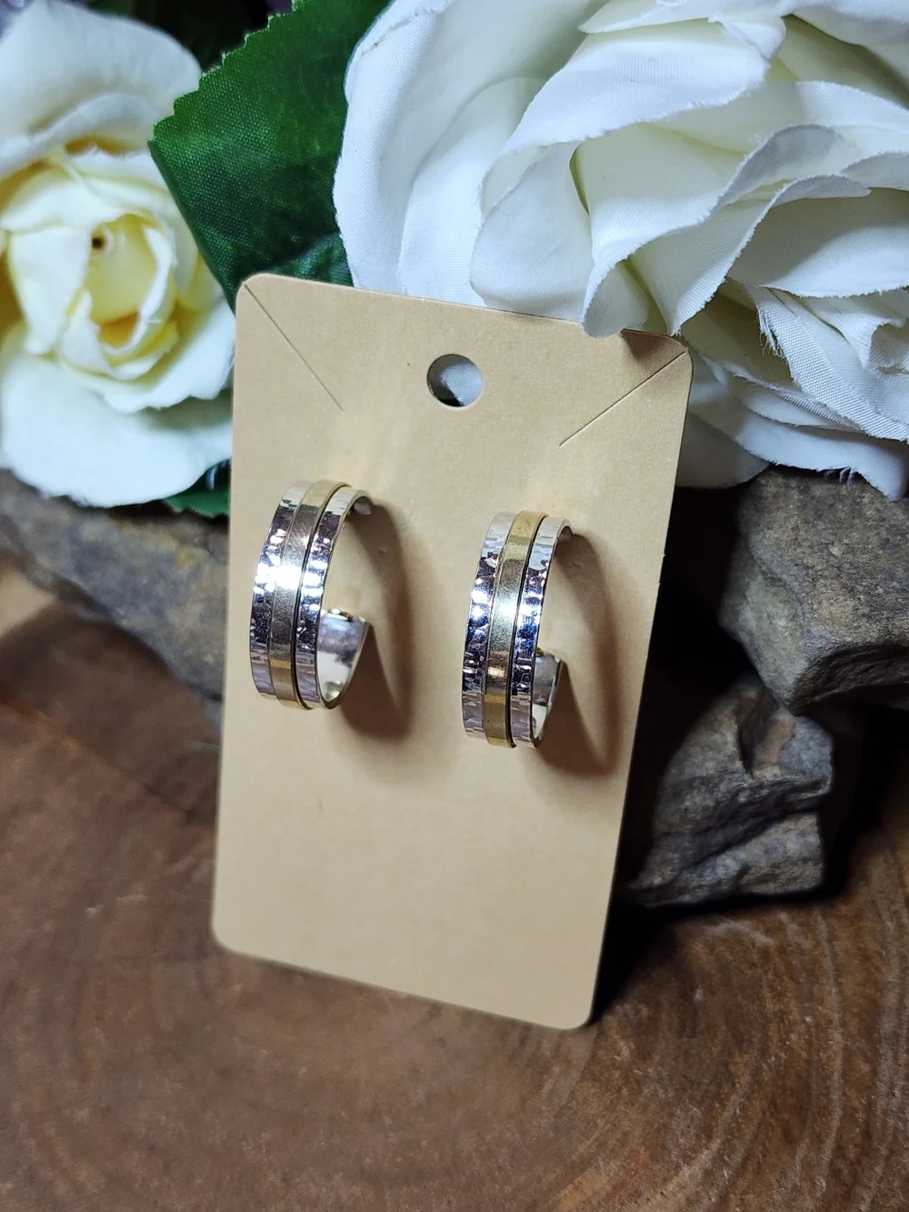 Hammered Hoop Statement Earrings — Silver & Gold Toned